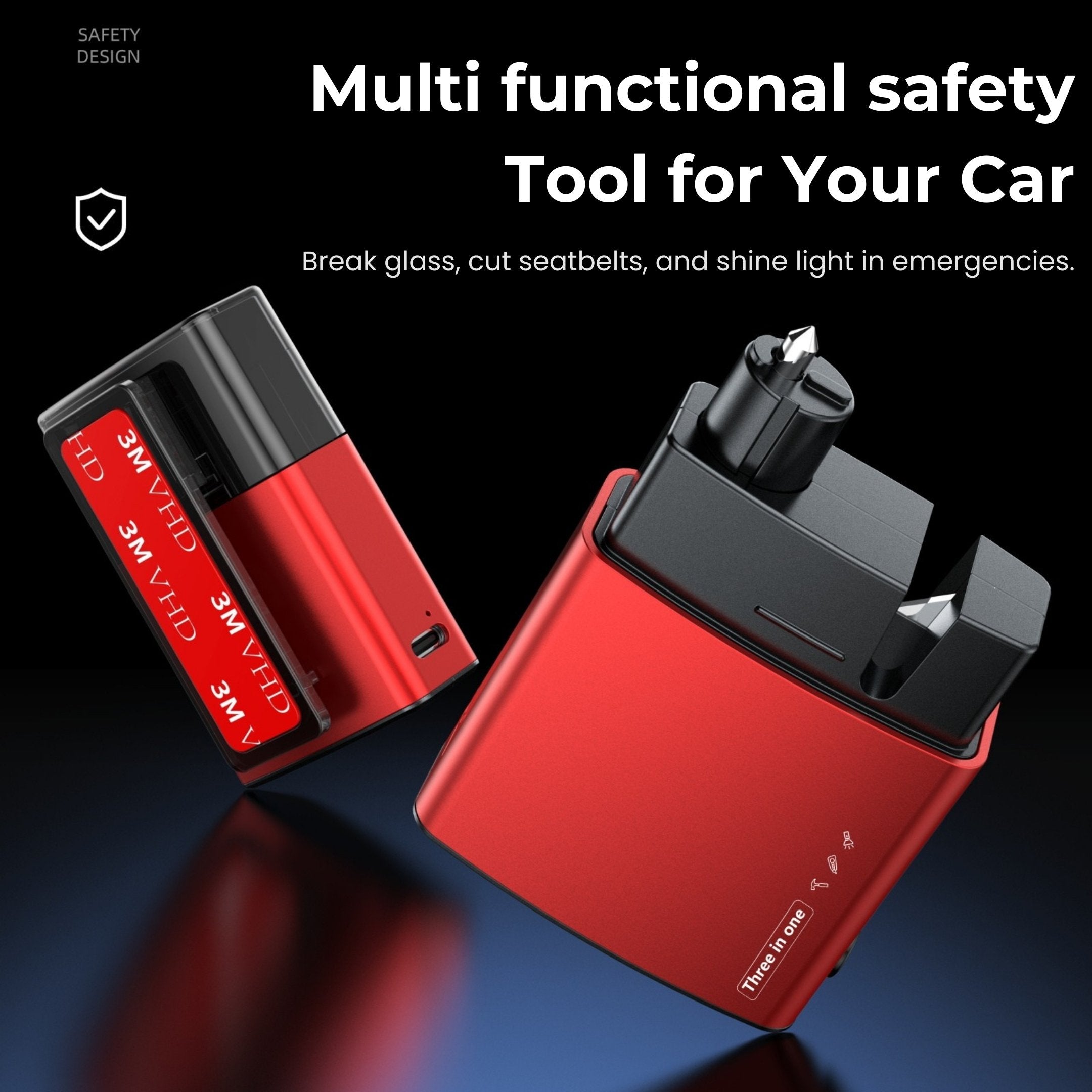 Airmag 3-in-1 Car Safety device with Glass Breaker, Seatbelt Cutter & Torch